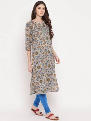 Women'S Floral Print Straight Cotton Lavender Kurti 4