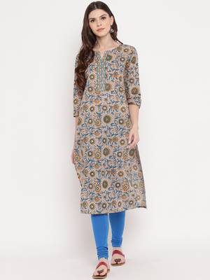 Women'S Floral Print Straight Cotton Lavender Kurti 6