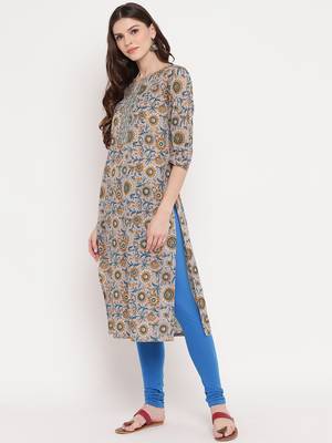 Women'S Floral Print Straight Cotton Lavender Kurti 7