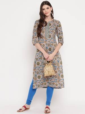 Women'S Floral Print Straight Cotton Lavender Kurti 8