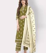 Women'S Floral Print & Embroidered Straight Cotton Grey Kurta,Pant & Dupatta