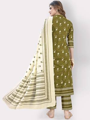 Women'S Floral Print & Embroidered Straight Cotton Grey Kurta,Pant & Dupatta 2
