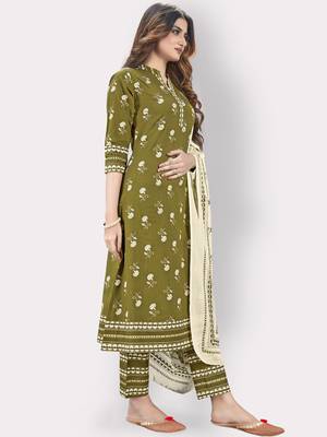 Women'S Floral Print & Embroidered Straight Cotton Grey Kurta,Pant & Dupatta 4