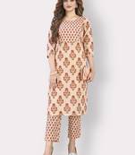 Women'S Printed & Sequience Straight Cotton Orange Kurta,Pant Set