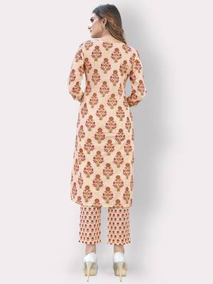 Women'S Printed & Sequience Straight Cotton Orange Kurta,Pant Set 2