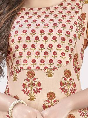 Women'S Printed & Sequience Straight Cotton Orange Kurta,Pant Set 5
