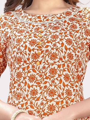 Women'S Floral Print Straight Cotton Orange Kurta,Palazzo& Dupatta 5