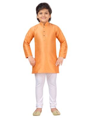 Orange plain cotton silk boys-kurta-pyjama 1