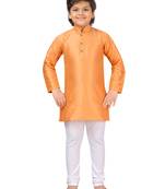 Orange plain cotton silk boys-kurta-pyjama