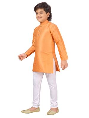 Orange plain cotton silk boys-kurta-pyjama 2