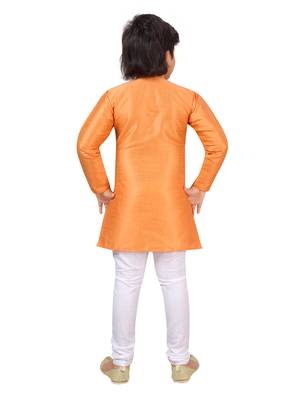 Orange plain cotton silk boys-kurta-pyjama 3
