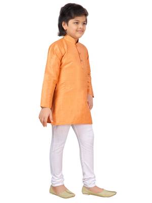 Orange plain cotton silk boys-kurta-pyjama 4