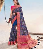 Blue embroidered silk saree with blouse