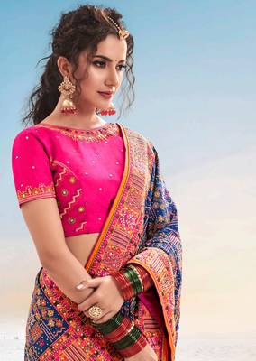 Blue embroidered silk saree with blouse 2