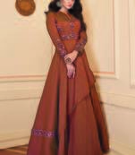 Orange embroidered silk party-wear-kurtis