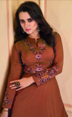 Orange embroidered silk party-wear-kurtis 2