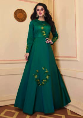 Blue embroidered silk party-wear-kurtis 1
