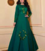 Blue embroidered silk party-wear-kurtis