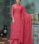 Red embroidered faux georgette salwar