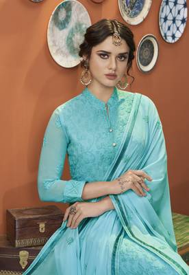 Sky-blue embroidered faux georgette salwar 2