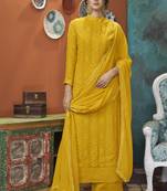 Yellow embroidered faux georgette salwar