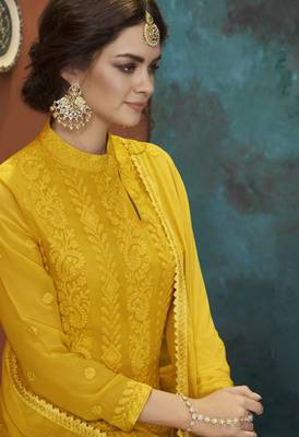 Yellow embroidered faux georgette salwar 2