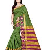 Green printed cotton silk saree with blouse