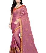 Pink embroidered chiffon saree with blouse