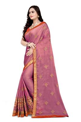 Pink embroidered chiffon saree with blouse 2
