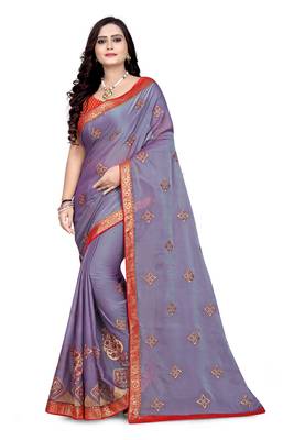 Blue embroidered chiffon saree with blouse 1