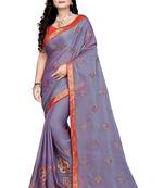 Blue embroidered chiffon saree with blouse