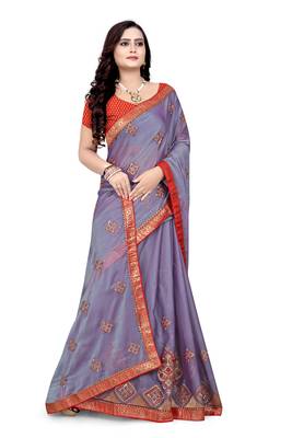 Blue embroidered chiffon saree with blouse 2