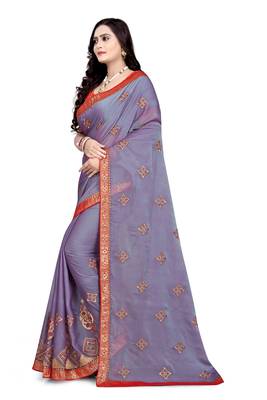 Blue embroidered chiffon saree with blouse 3
