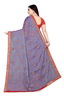 Blue embroidered chiffon saree with blouse 4