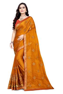 Yellow embroidered chiffon saree with blouse 1