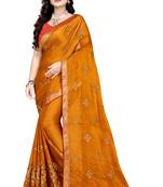 Yellow embroidered chiffon saree with blouse
