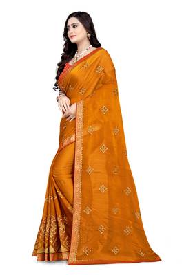 Yellow embroidered chiffon saree with blouse 2