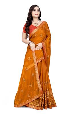 Yellow embroidered chiffon saree with blouse 3