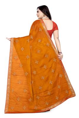 Yellow embroidered chiffon saree with blouse 4