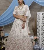 White embroidered georgette semi stitched lehenga
