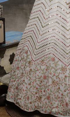 White embroidered georgette semi stitched lehenga 4