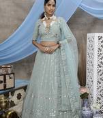 Green embroidered georgette semi stitched lehenga