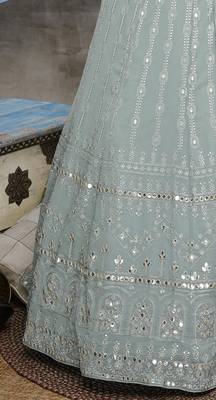 Green embroidered georgette semi stitched lehenga 4