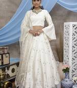 White embroidered art silk semi stitched lehenga