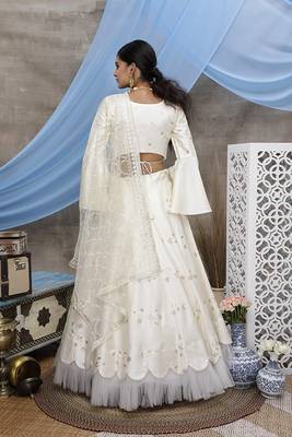 White embroidered art silk semi stitched lehenga 2