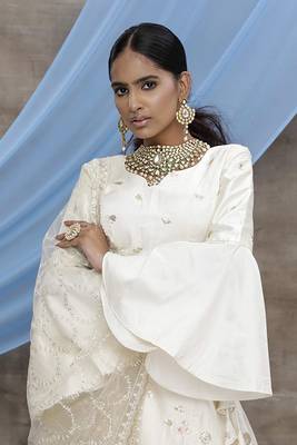 White embroidered art silk semi stitched lehenga 3