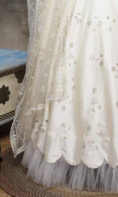 White embroidered art silk semi stitched lehenga 4