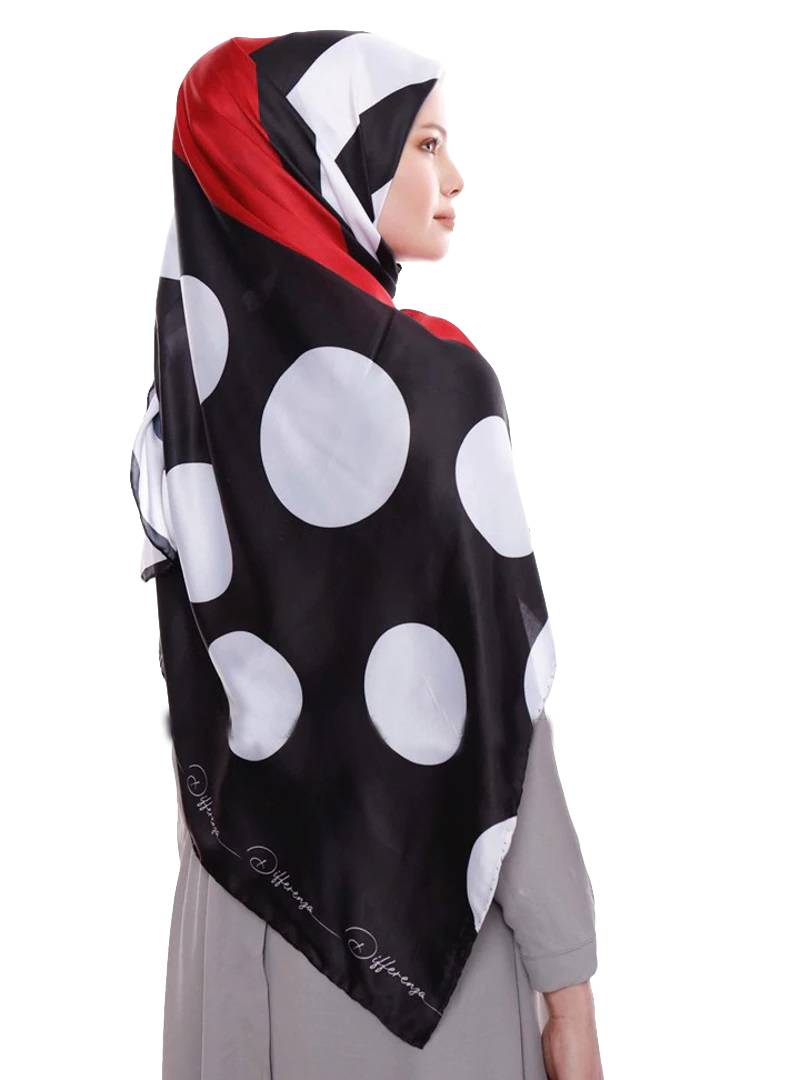 JSDC Women's Polka Dot Printed Square Satin Silk Scarf Hijab