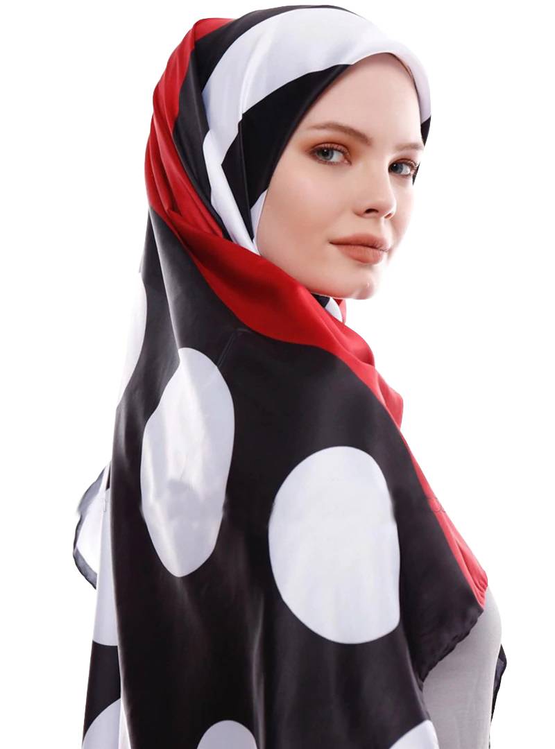JSDC Women's Polka Dot Printed Square Satin Silk Scarf Hijab