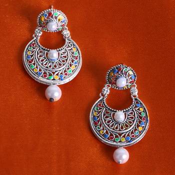 Silver Chandbali Jhumka Pearl Earrings 1